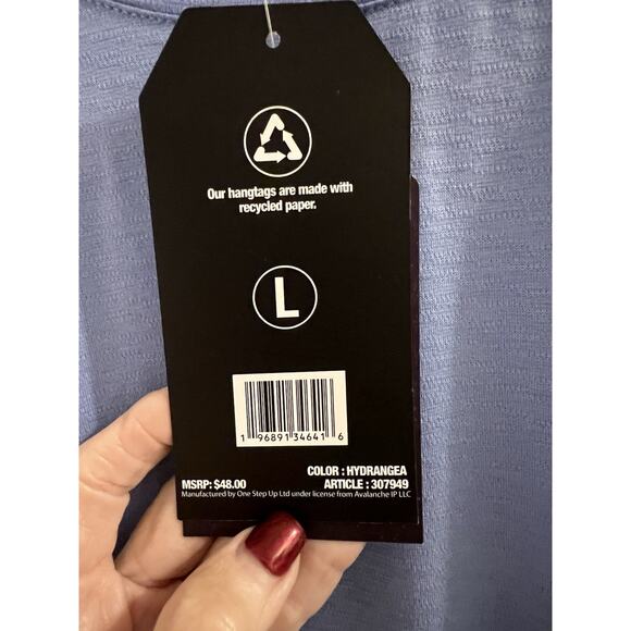 Avalanche Blue Slub Jersey Tee With Shaped Hem Women’s Sz L Gorpcore Hiking NWT - Picture 4 of 8